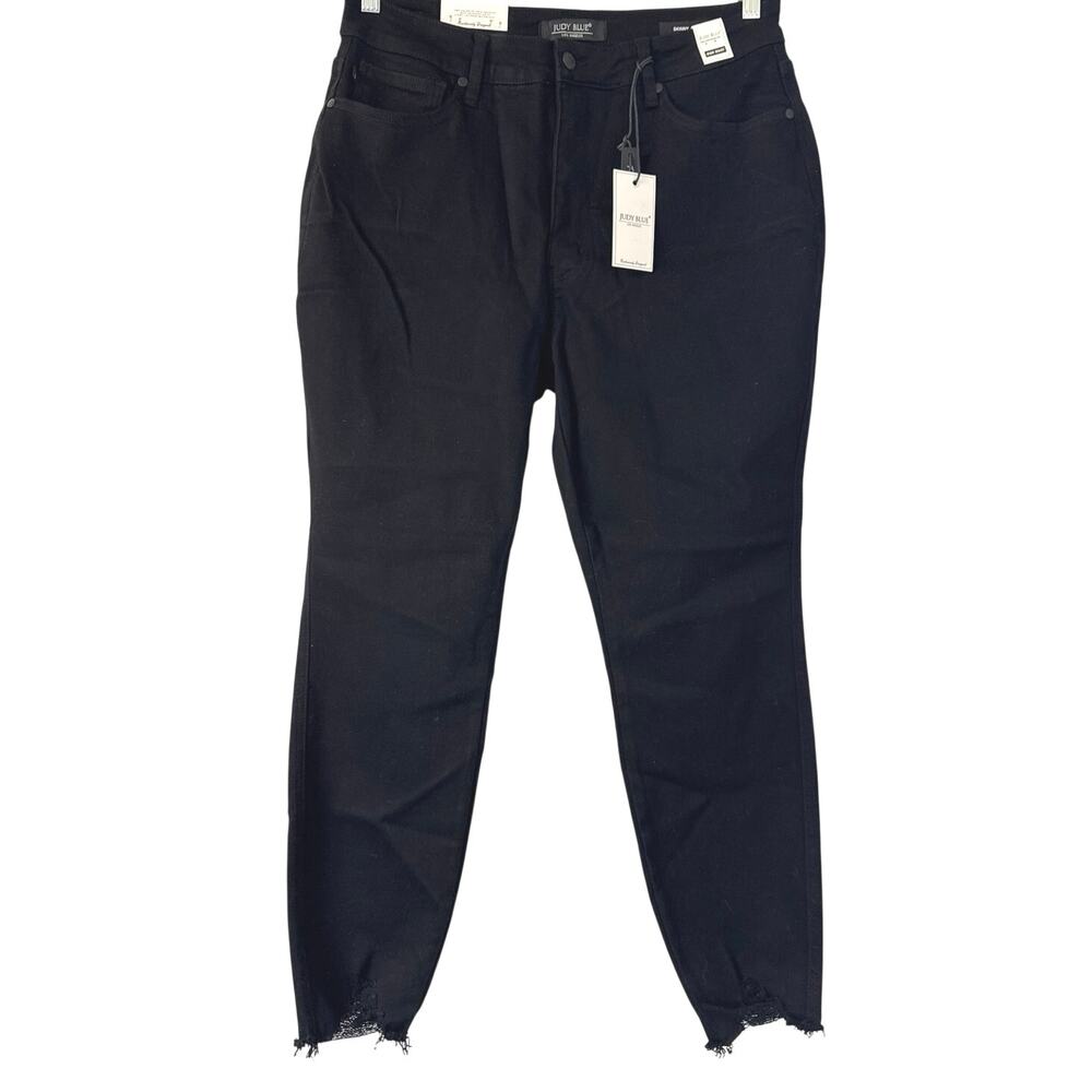 Judy Blue NWT High Waist Skinny Black Jeans Shark Bite Hem Size 16W *88551